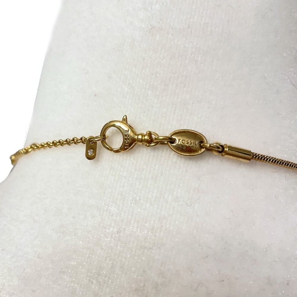 Fossil Gold & Crystal Pendant Necklace 16" - Picture 3 of 4